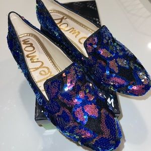 Sam Edelman Jordy Loafer Black Velvet Mermaid Reversible Sequin Size 9 M